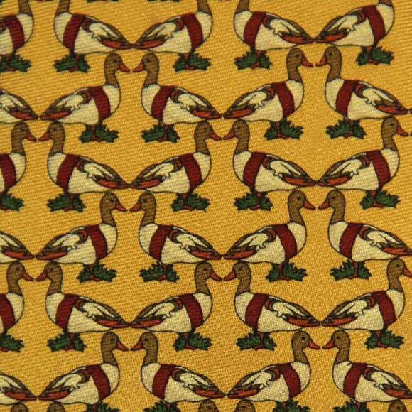 Brooks Brothers Silk Tie Golden Yellow Ducks Pattern Men's - Picture 1 of 2